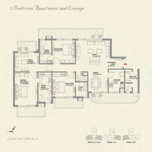 3BHK+S+FAMILY LOUNGE floor plan